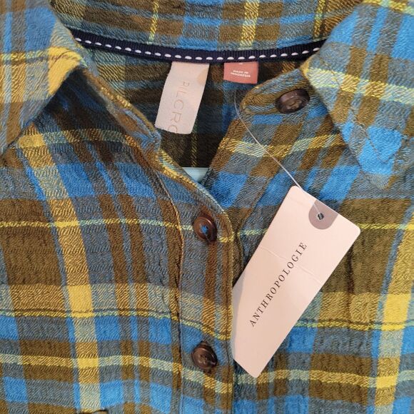 Anthropologie Pilcro Plaid Button-Down Shirt Size S Long Sleeve Green Yellow - Picture 12 of 13